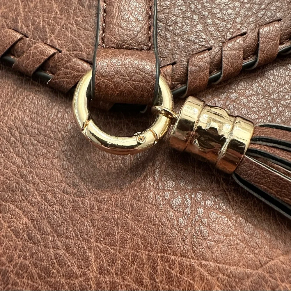 ALYSSA Faux Vegan Leather Whipstitch Brown Backpack New - Picture 8 of 13